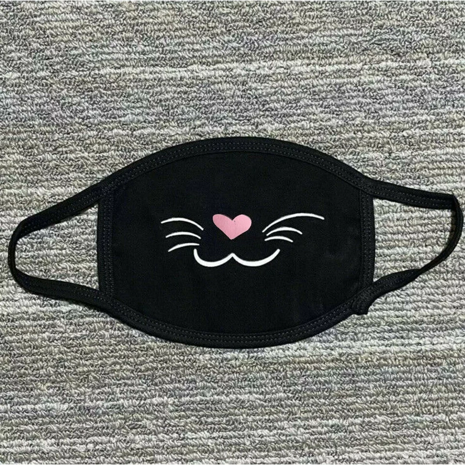 Cute Kawaii Smile Kitty Cat Pink Heart Shape Nose Curve Whisker Face Mask Cover - Image 1 of 1