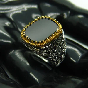 Anillo de moda 8 mm sello hombres/mujeres ónix NEGRO piedra talla 6-13 #18 - Imagen 1 de 9