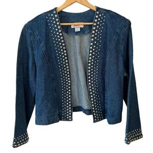 Vintage APACHE Women’s Studded Denim Jean Jacket Coat Made in USA - Size Large - Picture 1 of 7