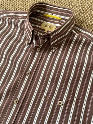 CAMEL ACTIVE BROWN / WINE RED STRIPE LONG SLEEVE SHIRT M MEDIUM - Image 1 of 4