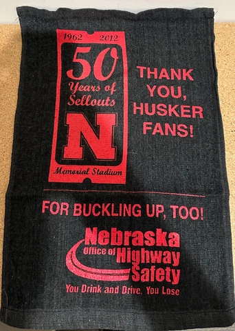 Nebraska Huskers Football 50 Years Of Sellouts Commemorative Giveaway Towel Cover