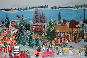 Christmas village backdrop model train snow Dept 56