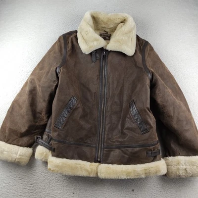 St John’s Bay Leather Shearling Jacket Flight Aviator Bomber Faux Fur Lined SZ L - Image 1 of 4