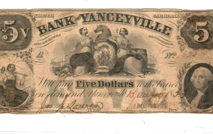 $5 "BANK OF YANCEYVILLE" (NORTH CAROLINA) 1800'S "BANK OF YANCEYVILLE" NICE!!! - Picture 1 of 3