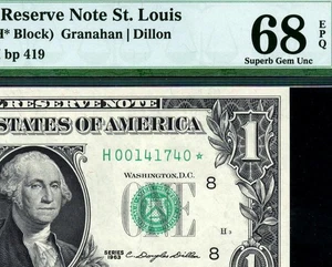 1963* 1900-Hm* $1 St. Louis MULE STAR Federal Reserve Note FRN • PMG 68 EPQ - Picture 1 of 3