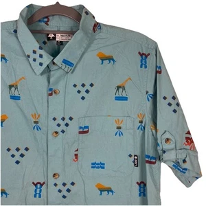 Camisa de campamento de safari con botones verdes manga corta Lifted Research Group LRG para hombre mediana - Imagen 1 de 12