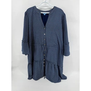 Draper James Kleid blau geometrisches Muster Stufen Button Down XXL Übergröße - Bild 1 von 5