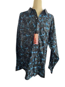 Panhandle Slim Men's XL Snap Button Western Shirt Long Sleeve Blue Black Diamond - Picture 1 of 13