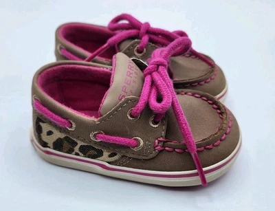Intrepid Sperry Top Sider Bebé Niñas Talla 3M Cuna Leopardo Caqui Rosa Zapatos de Cubierta Foto 1 de 4