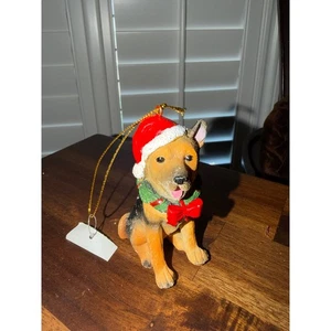 German Shepherd Dog Christmas Ornament Santa Hat Festive Bow Holiday Decor - Picture 1 of 4