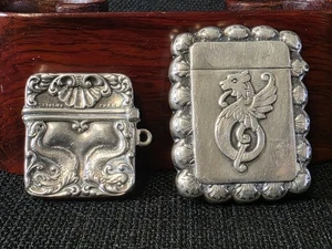 Antica coppia Sterling Match Safe Vesta Griffin/Koy motivo drago - Foto 1 di 15