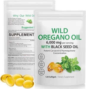 Oregano Oil Softgels, Oil of Oregano with Black Seed Oil Softgels, 6,000mg Wi - Picture 1 of 15