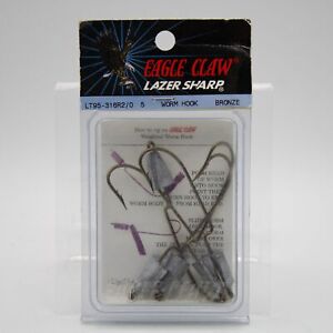 Eagle Claw Lazer Sharp L95-316R Size 3/16oz Weight 2/0 Bronze Worm Hooks 5 Pack