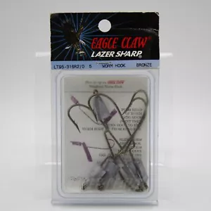 Eagle Claw Lazer Sharp L95-316R Size 3/16oz Weight 2/0 Bronze Worm Hooks 5 Pack - Picture 1 of 2