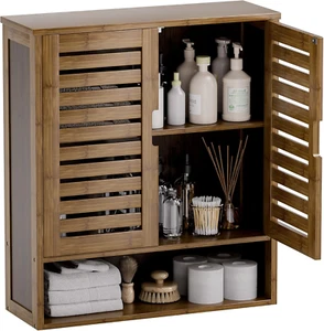 Bathroom Cabinet Wall Mounted, Bamboo Over-The-Toilet Storage Organizer, Space S - Picture 1 of 9