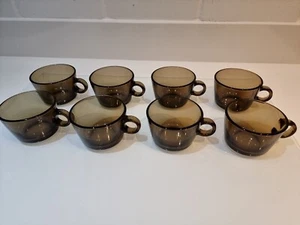 X8 Vintage Retro Vereco France Smoked Glass Small Coffee Espresso Cups Mugs - Foto 1 di 12