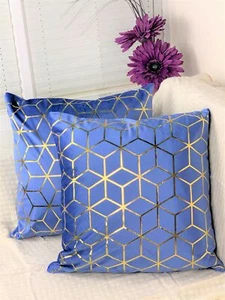 Funda Cojín Terciopelo Azul con Estampado Dorado - Súper Suave, Alta Calidad 45x45 cm - Imagen 1 de 7