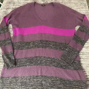 Ann Taylor Sweater Small Purple Striped Wool Alpaca Blend Oversized Pullover - Picture 1 of 12