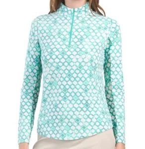 NWT Ladies IBKUL Caribbean Tiles Jade Long Sleeve Mock Golf Shirt - XXL - Picture 1 of 1