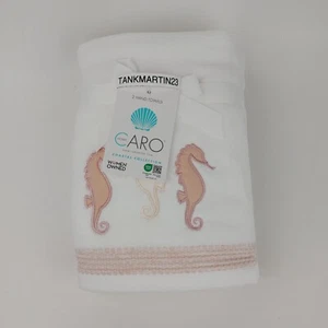 Set of 2 Caro Home Coastal Bathroom Hand Towels Embroidered Seahorse White Pink - Picture 1 of 8