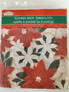 Vintage Christmas Holiday Vinyl Poinsettia Tablecloth-Flannel Back 52x70 Sealed - Picture 1 of 2