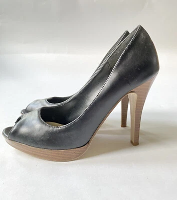 Zapatos de tacón alto Delicious Peep Toe plataforma tacón alto talla 6M negros sexy cómodos Foto 1 de 4