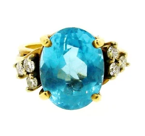 ATEMBERAUBENDER 14k Gelbgold, Blautopas & Diamant Ring um 1980! - Bild 1 von 4