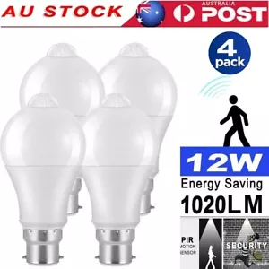 12W 4PCS LED PIR Sensor Motion Smart B22 Bulb Globe Light Auto ON/OF Cool White - Picture 1 of 12