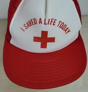 Trucker Hat Mesh Adjustable Snap Back Red White I Saved A Life Today Red Cross - Picture 1 of 12