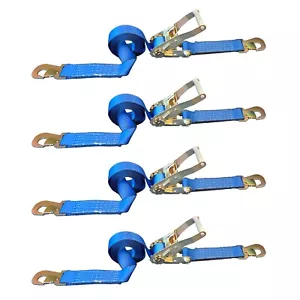 USA 4 Pack 2" x 8' Ratchet Tie Down Strap w/Flat Snap Hook Car Hauler Tow Truck - Foto 1 di 7
