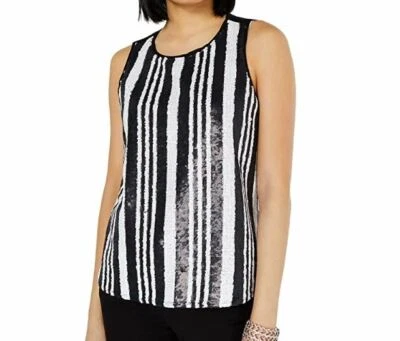 INC женщин M черный белый без рукавов блестки в полоску с подкладкой Майка с Ярлыками - Изображение 1 из 3