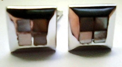 Vintage 925 Silver and Pastel Beige Cream Pink White MOP Shell Cuff Links - Image 1 of 4