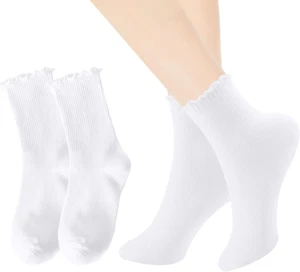 10 Paar Socken Rüschen Damen Weiße Kuschelsocken Damen Rüschen Socken Dirndl Str - Bild 1 von 7