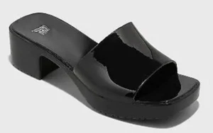 NEW Women's Macy Mule Heels - Open Toe Block Heel Sandals Wild Fable Black 8 - Picture 1 of 3