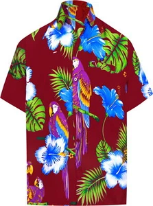 LA LEELA Mens Hawaiian Short Sleeve Button Down Shirts S Purple Parrot, Red - Picture 1 of 3