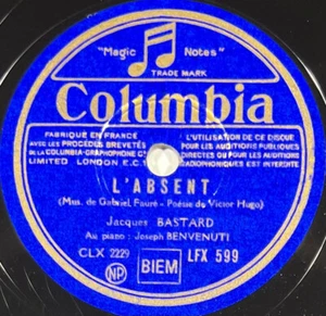 Jacques Bastard : L'absent / Nocturne (Fauré) 78 tours 12" COLUMBIA LFX 599 - Picture 1 of 4
