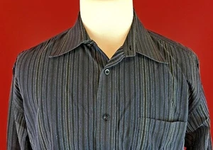 Michael Brandon Black & Blue Striped Long Sleeve Button Front Shirt Mens L 16.5 - Picture 1 of 9