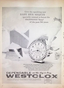 VINTAGE 1950s Print Ad ~ Westclox ~ Baby Ben Sequin Alarm Clock Timepiece - Picture 1 of 1