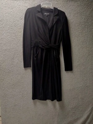 Jones New York Faux Wrap Dress Womens Size 10 Black Gray Stripe  - Image 1 of 4