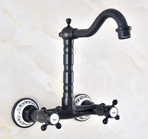 Öl eingerieben Messing Bad Waschtisch Wasserhahn Doppelgriffe Mischbatterie Wandmontage - Bild 1 von 7