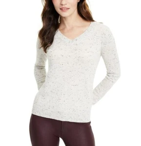 Charter Club 100% Cashmere Women's V-Neck Long-Sleeve Sweater Grey Confetti - Picture 1 of 6