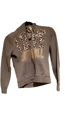 Chaqueta Justice Girl Gris Con Estampado Leapord Cremallera Chaqueta Sudadera con Capucha Talla 10 Foto 1 de 2