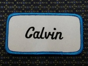CALVIN NAMENSSCHILD BLAU-WEISS Aufnäher zum Aufbügeln oder Aufnähen  - Bild 1 von 2