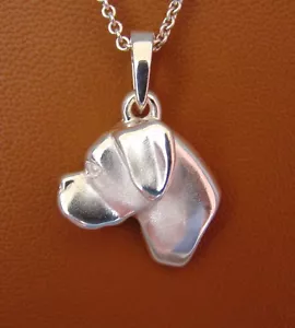 Large Sterling Boxer Head Study With Un-Cropped Ears Pendant - Picture 1 of 5
