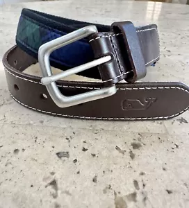 VINEYARD VINES preppy canvas leather belt size 32 plaid - Picture 1 of 9