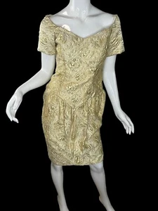 Vintage Loralie 80's does 60's Gold Metallic Dress Sz 8 Princess Pls Read  - Picture 1 of 11