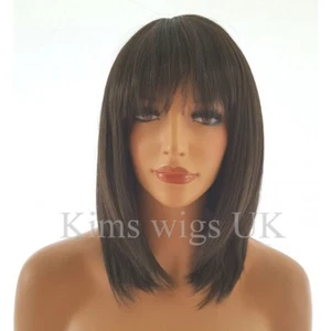 WOMENS LADIES FASHION HAIR WIG  BLACK/DARK BROWN RAZOR CUT SHOULDER LENGTH #2 UK - Picture 1 of 5