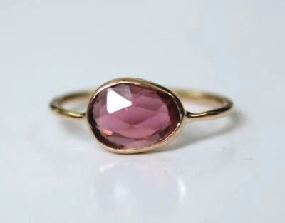 Natural Pink Tourmaline Slice Ring -October Birthstone Ring -925 Sterling Silver - Image 1 of 4