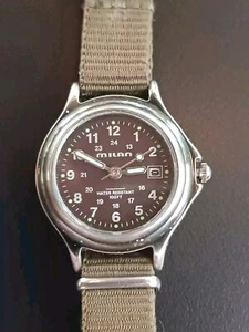 Milan women's date function military green nylon strap quartz watch - Picture 1 of 8