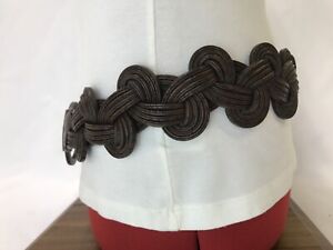 Western Boho Brown Hip Belt "Crocodile" Women's Small Faux Leather Braided Woven